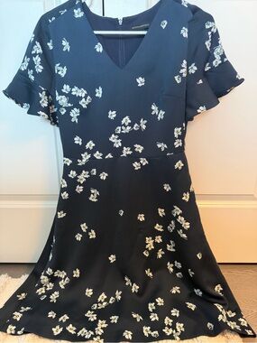Banana Republic Navy Floral V-Neck Midi Dress